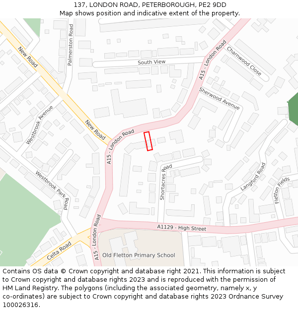137, LONDON ROAD, PETERBOROUGH, PE2 9DD: Location map and indicative extent of plot