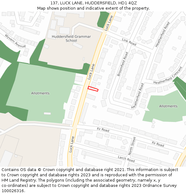 137, LUCK LANE, HUDDERSFIELD, HD1 4QZ: Location map and indicative extent of plot