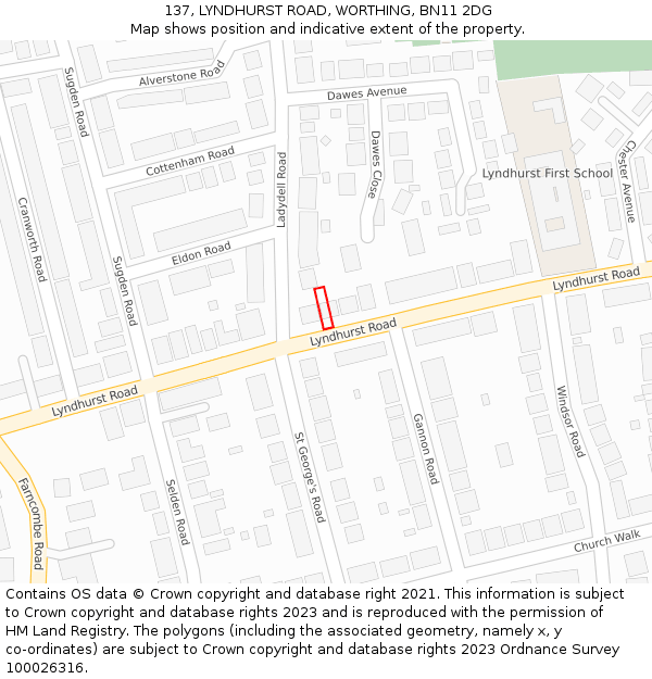 137, LYNDHURST ROAD, WORTHING, BN11 2DG: Location map and indicative extent of plot