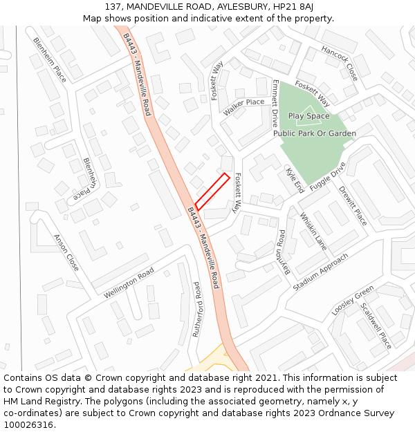 137, MANDEVILLE ROAD, AYLESBURY, HP21 8AJ: Location map and indicative extent of plot