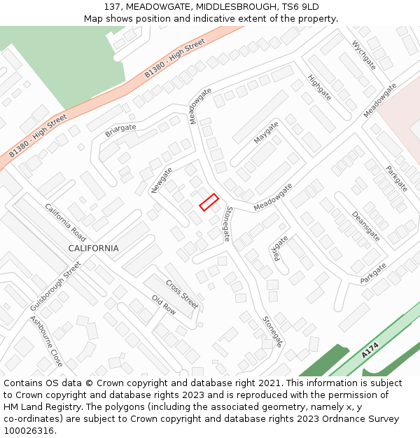 137, MEADOWGATE, MIDDLESBROUGH, TS6 9LD: Location map and indicative extent of plot