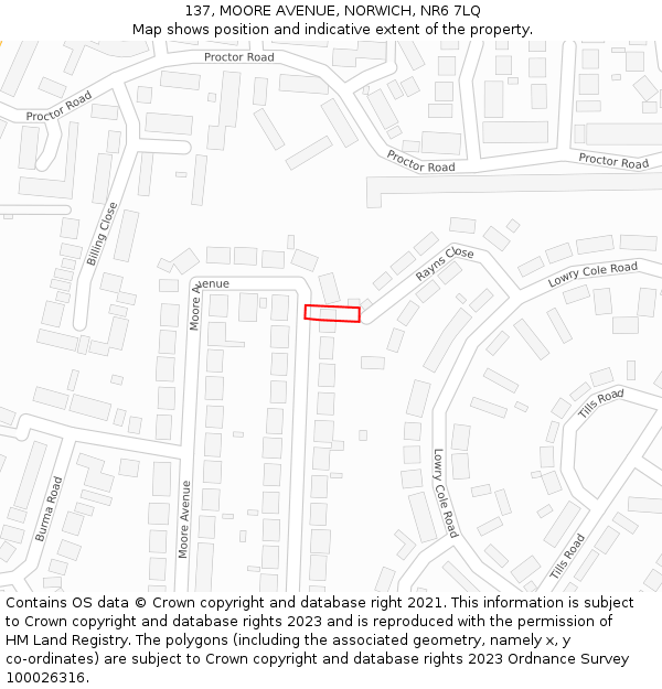 137, MOORE AVENUE, NORWICH, NR6 7LQ: Location map and indicative extent of plot