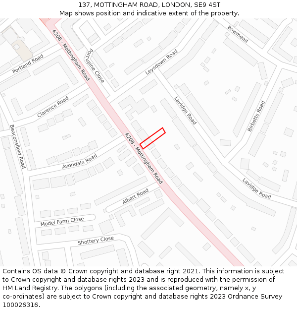 137, MOTTINGHAM ROAD, LONDON, SE9 4ST: Location map and indicative extent of plot