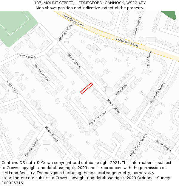 137, MOUNT STREET, HEDNESFORD, CANNOCK, WS12 4BY: Location map and indicative extent of plot