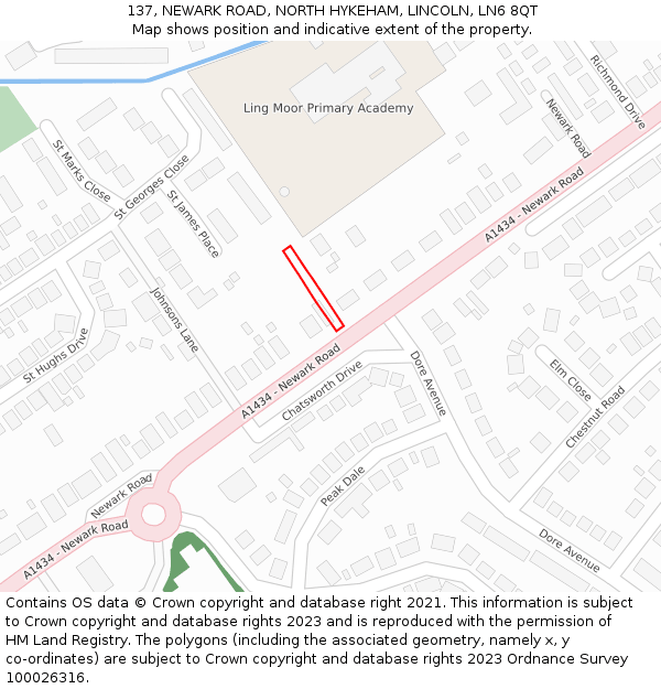 137, NEWARK ROAD, NORTH HYKEHAM, LINCOLN, LN6 8QT: Location map and indicative extent of plot