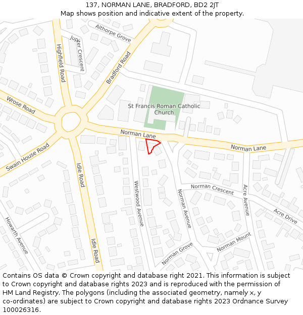 137, NORMAN LANE, BRADFORD, BD2 2JT: Location map and indicative extent of plot