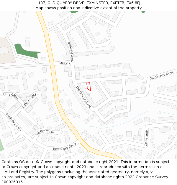 137, OLD QUARRY DRIVE, EXMINSTER, EXETER, EX6 8FJ: Location map and indicative extent of plot