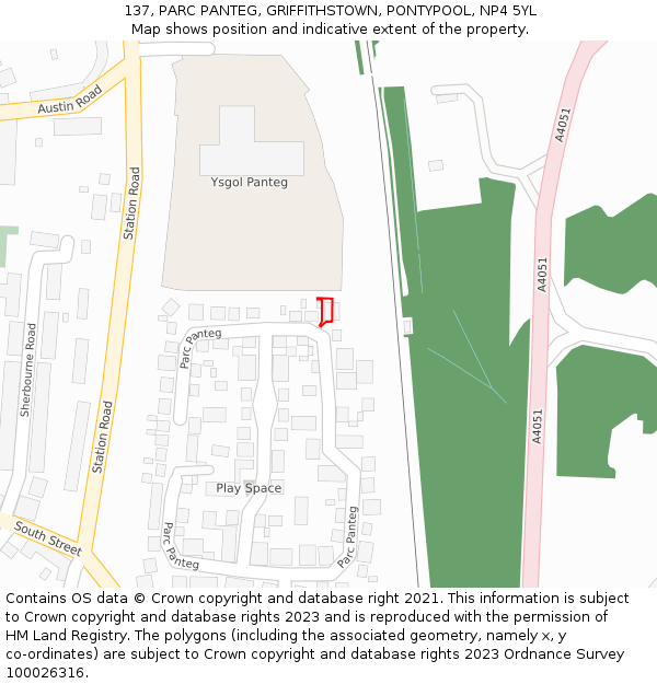 137, PARC PANTEG, GRIFFITHSTOWN, PONTYPOOL, NP4 5YL: Location map and indicative extent of plot