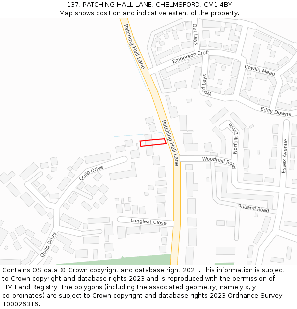 137, PATCHING HALL LANE, CHELMSFORD, CM1 4BY: Location map and indicative extent of plot