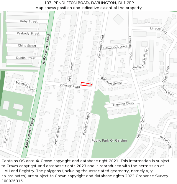 137, PENDLETON ROAD, DARLINGTON, DL1 2EP: Location map and indicative extent of plot