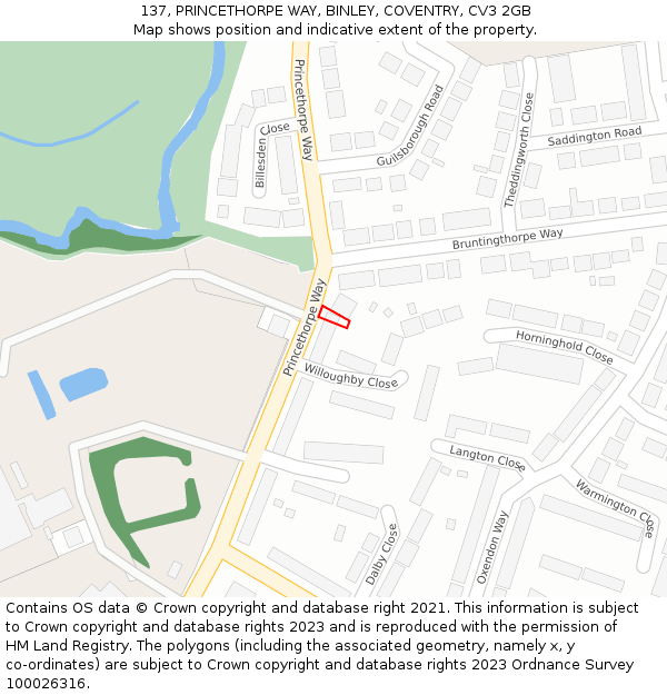 137, PRINCETHORPE WAY, BINLEY, COVENTRY, CV3 2GB: Location map and indicative extent of plot