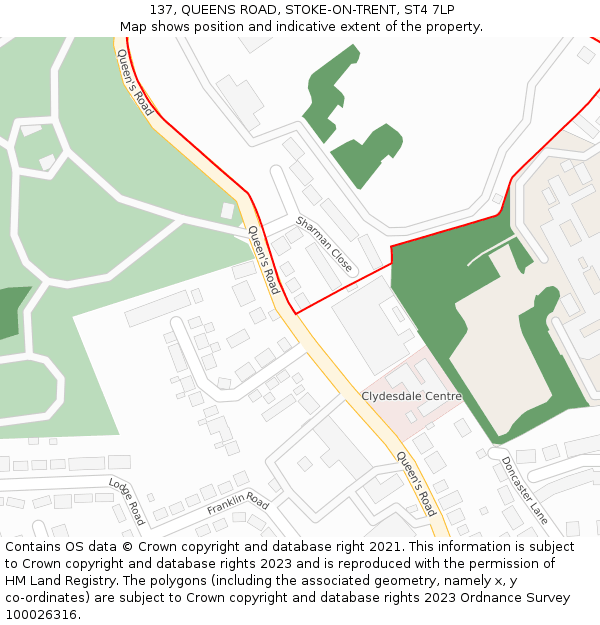 137, QUEENS ROAD, STOKE-ON-TRENT, ST4 7LP: Location map and indicative extent of plot