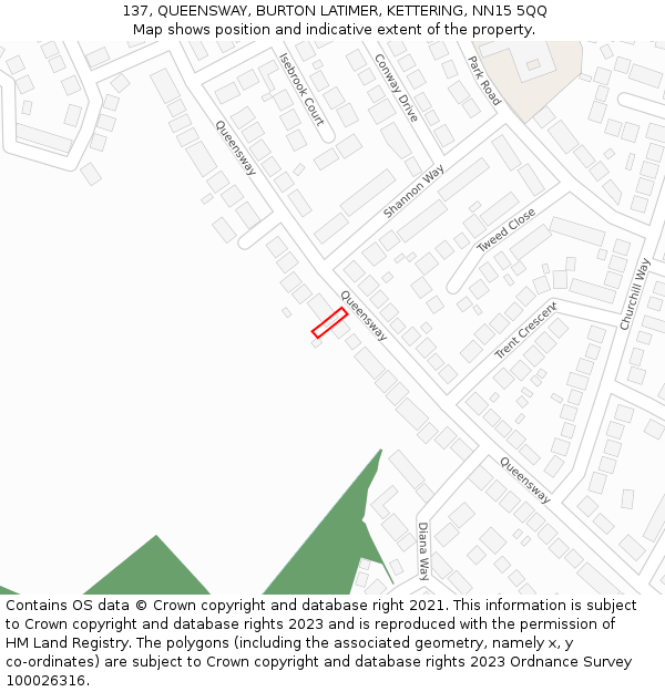 137, QUEENSWAY, BURTON LATIMER, KETTERING, NN15 5QQ: Location map and indicative extent of plot