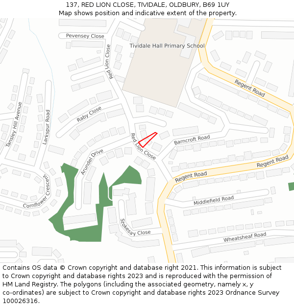137, RED LION CLOSE, TIVIDALE, OLDBURY, B69 1UY: Location map and indicative extent of plot