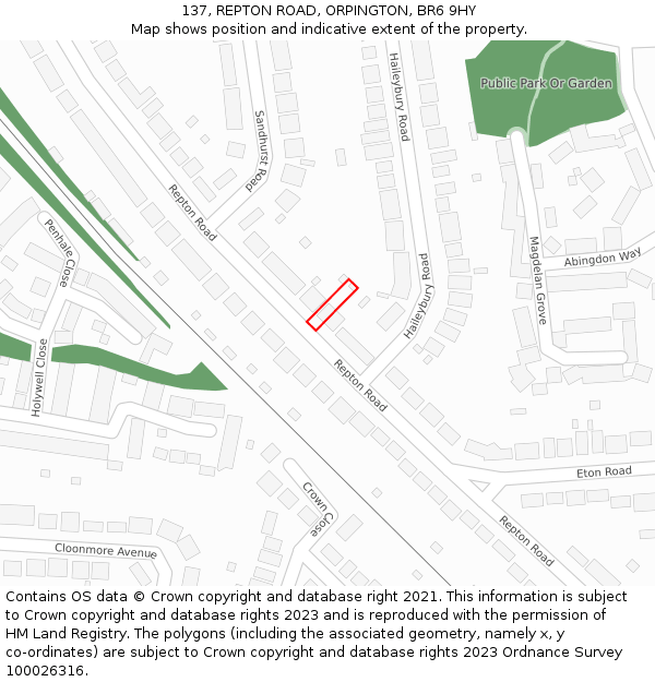 137, REPTON ROAD, ORPINGTON, BR6 9HY: Location map and indicative extent of plot