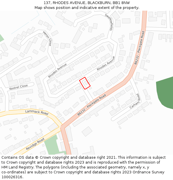 137, RHODES AVENUE, BLACKBURN, BB1 8NW: Location map and indicative extent of plot