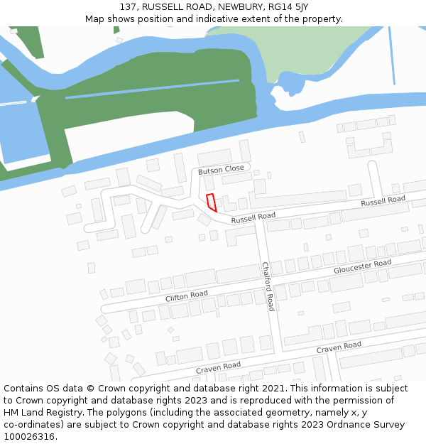 137, RUSSELL ROAD, NEWBURY, RG14 5JY: Location map and indicative extent of plot