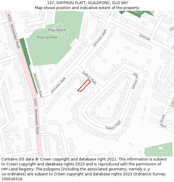 137, SAFFRON PLATT, GUILDFORD, GU2 9XY: Location map and indicative extent of plot