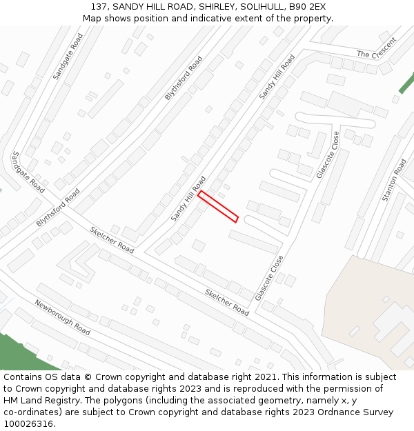 137, SANDY HILL ROAD, SHIRLEY, SOLIHULL, B90 2EX: Location map and indicative extent of plot