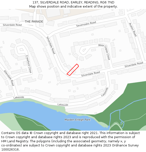137, SILVERDALE ROAD, EARLEY, READING, RG6 7ND: Location map and indicative extent of plot