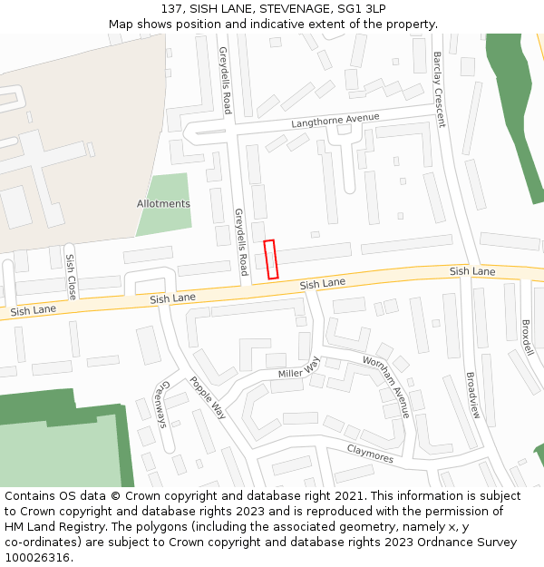 137, SISH LANE, STEVENAGE, SG1 3LP: Location map and indicative extent of plot