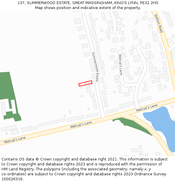 137, SUMMERWOOD ESTATE, GREAT MASSINGHAM, KING'S LYNN, PE32 2HS: Location map and indicative extent of plot