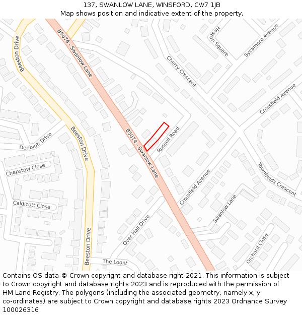 137, SWANLOW LANE, WINSFORD, CW7 1JB: Location map and indicative extent of plot