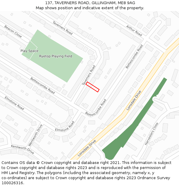 137, TAVERNERS ROAD, GILLINGHAM, ME8 9AG: Location map and indicative extent of plot