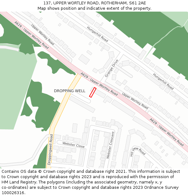 137, UPPER WORTLEY ROAD, ROTHERHAM, S61 2AE: Location map and indicative extent of plot