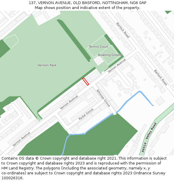 137, VERNON AVENUE, OLD BASFORD, NOTTINGHAM, NG6 0AP: Location map and indicative extent of plot