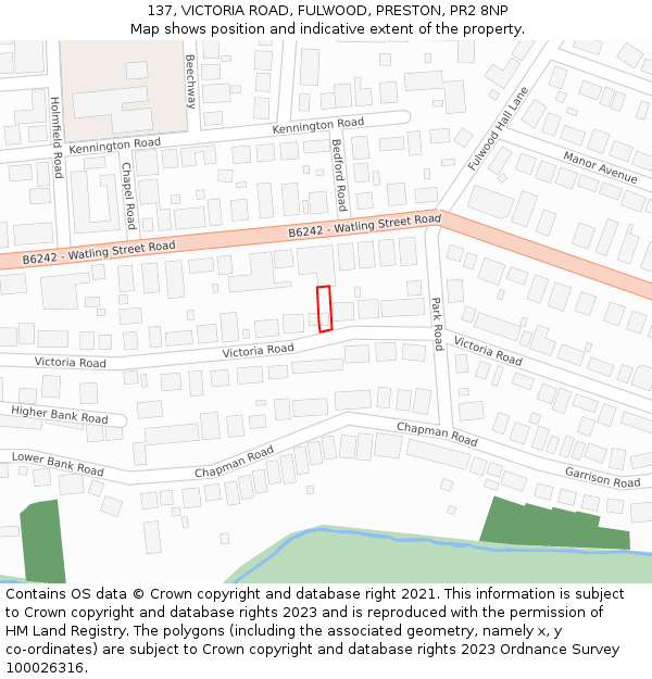 137, VICTORIA ROAD, FULWOOD, PRESTON, PR2 8NP: Location map and indicative extent of plot