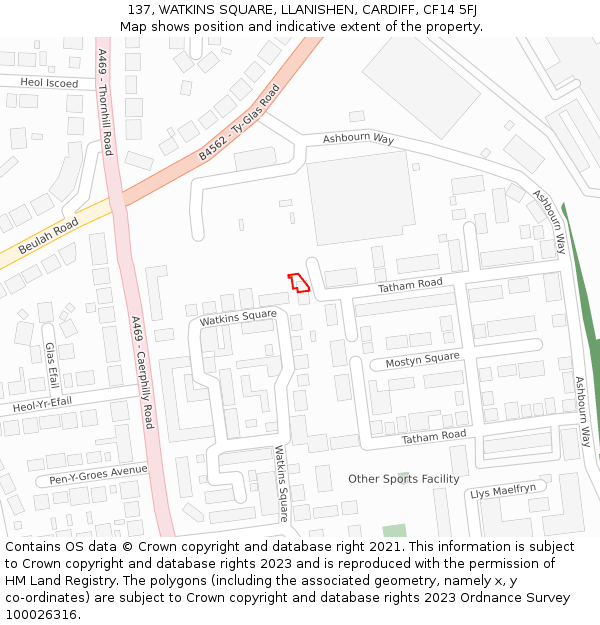 137, WATKINS SQUARE, LLANISHEN, CARDIFF, CF14 5FJ: Location map and indicative extent of plot