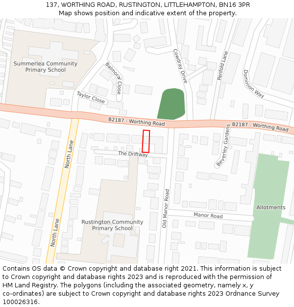 137, WORTHING ROAD, RUSTINGTON, LITTLEHAMPTON, BN16 3PR: Location map and indicative extent of plot