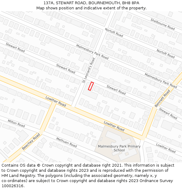 137A, STEWART ROAD, BOURNEMOUTH, BH8 8PA: Location map and indicative extent of plot