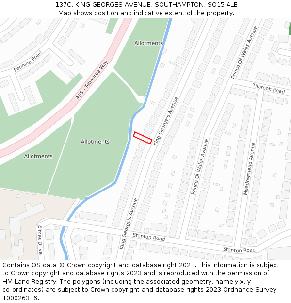 137C, KING GEORGES AVENUE, SOUTHAMPTON, SO15 4LE: Location map and indicative extent of plot