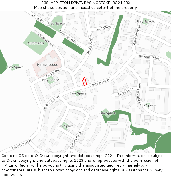 138, APPLETON DRIVE, BASINGSTOKE, RG24 9RX: Location map and indicative extent of plot