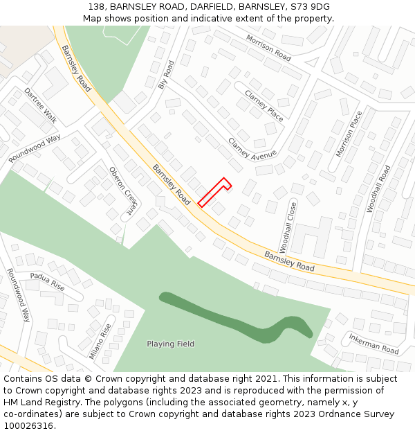 138, BARNSLEY ROAD, DARFIELD, BARNSLEY, S73 9DG: Location map and indicative extent of plot