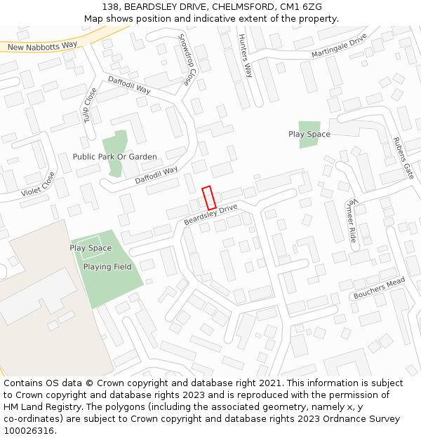 138, BEARDSLEY DRIVE, CHELMSFORD, CM1 6ZG: Location map and indicative extent of plot