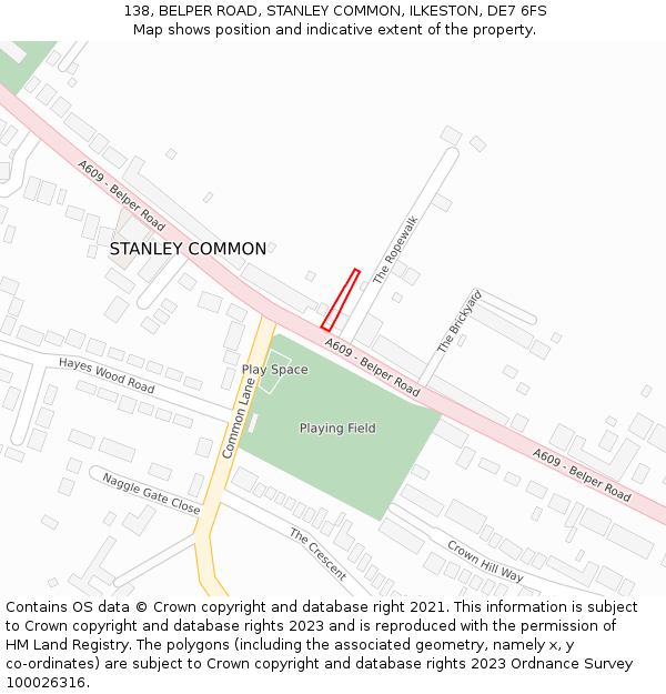 138, BELPER ROAD, STANLEY COMMON, ILKESTON, DE7 6FS: Location map and indicative extent of plot