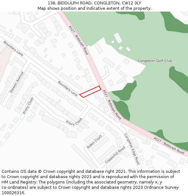 138, BIDDULPH ROAD, CONGLETON, CW12 3LY: Location map and indicative extent of plot