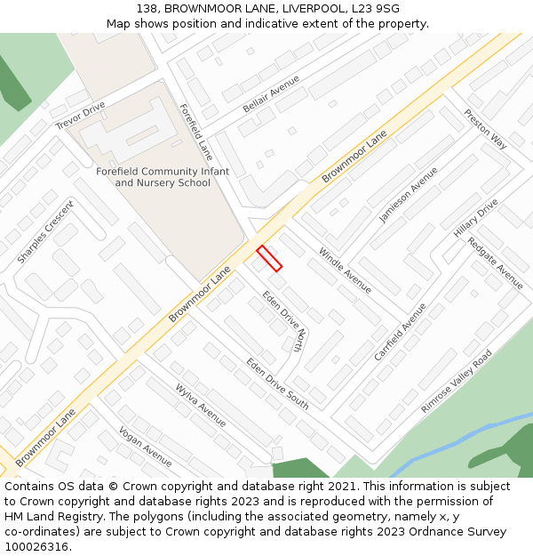 138, BROWNMOOR LANE, LIVERPOOL, L23 9SG: Location map and indicative extent of plot
