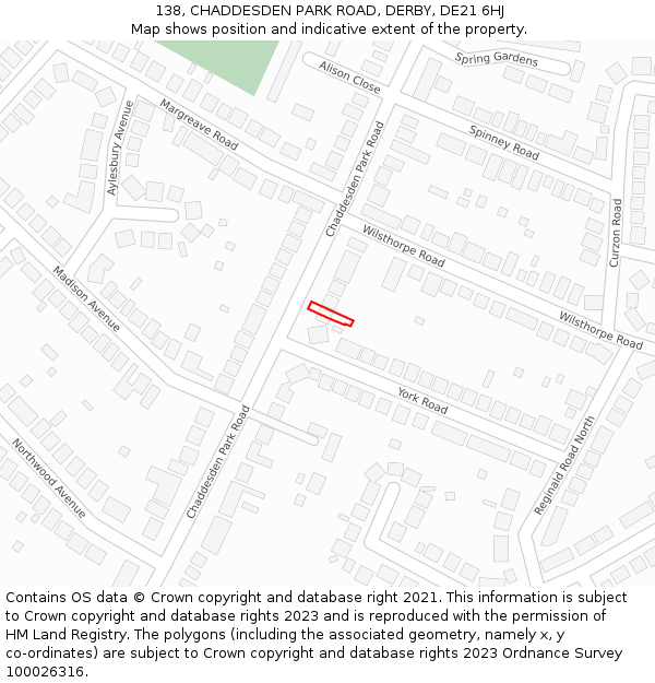 138, CHADDESDEN PARK ROAD, DERBY, DE21 6HJ: Location map and indicative extent of plot