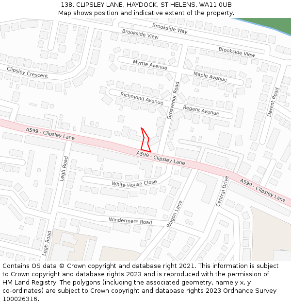 138, CLIPSLEY LANE, HAYDOCK, ST HELENS, WA11 0UB: Location map and indicative extent of plot
