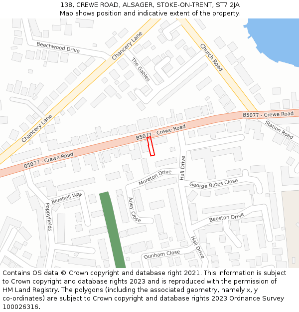 138, CREWE ROAD, ALSAGER, STOKE-ON-TRENT, ST7 2JA: Location map and indicative extent of plot