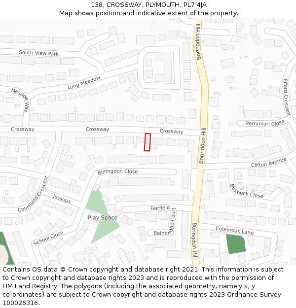 138, CROSSWAY, PLYMOUTH, PL7 4JA: Location map and indicative extent of plot