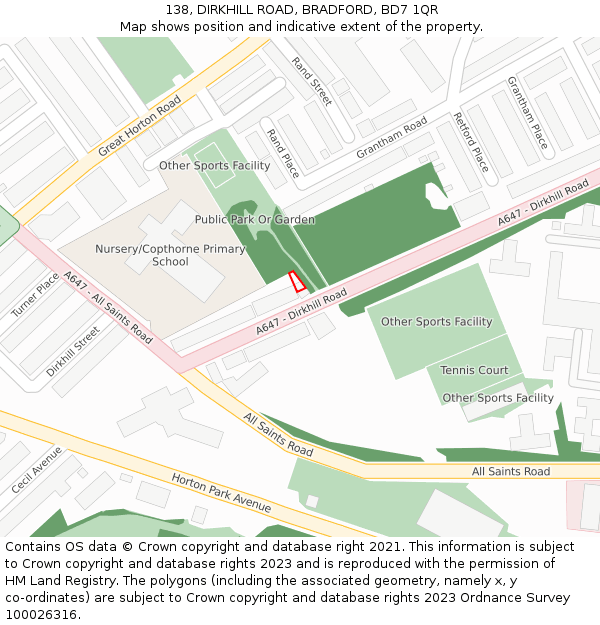 138, DIRKHILL ROAD, BRADFORD, BD7 1QR: Location map and indicative extent of plot