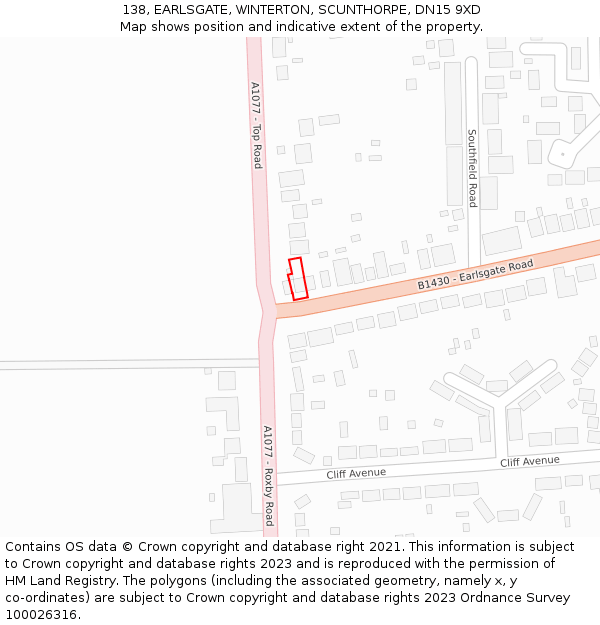 138, EARLSGATE, WINTERTON, SCUNTHORPE, DN15 9XD: Location map and indicative extent of plot