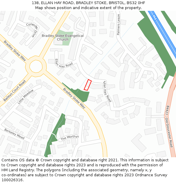 138, ELLAN HAY ROAD, BRADLEY STOKE, BRISTOL, BS32 0HF: Location map and indicative extent of plot