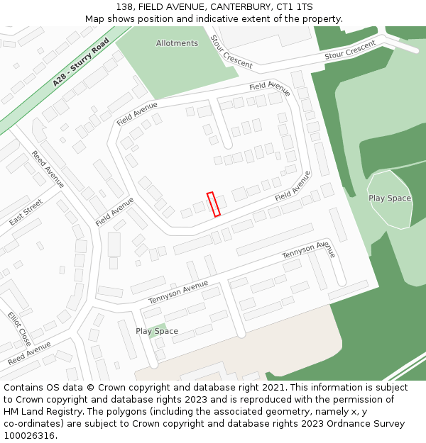 138, FIELD AVENUE, CANTERBURY, CT1 1TS: Location map and indicative extent of plot