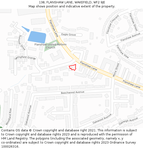 138, FLANSHAW LANE, WAKEFIELD, WF2 9JE: Location map and indicative extent of plot